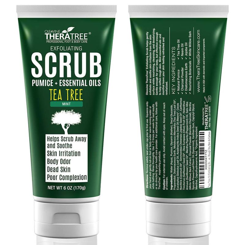 Tea Tree Oil Exfoliating Scrub with Bamboo Charcoal, Neem Oil &amp; Natural Pumice by Oleavine TheraTree