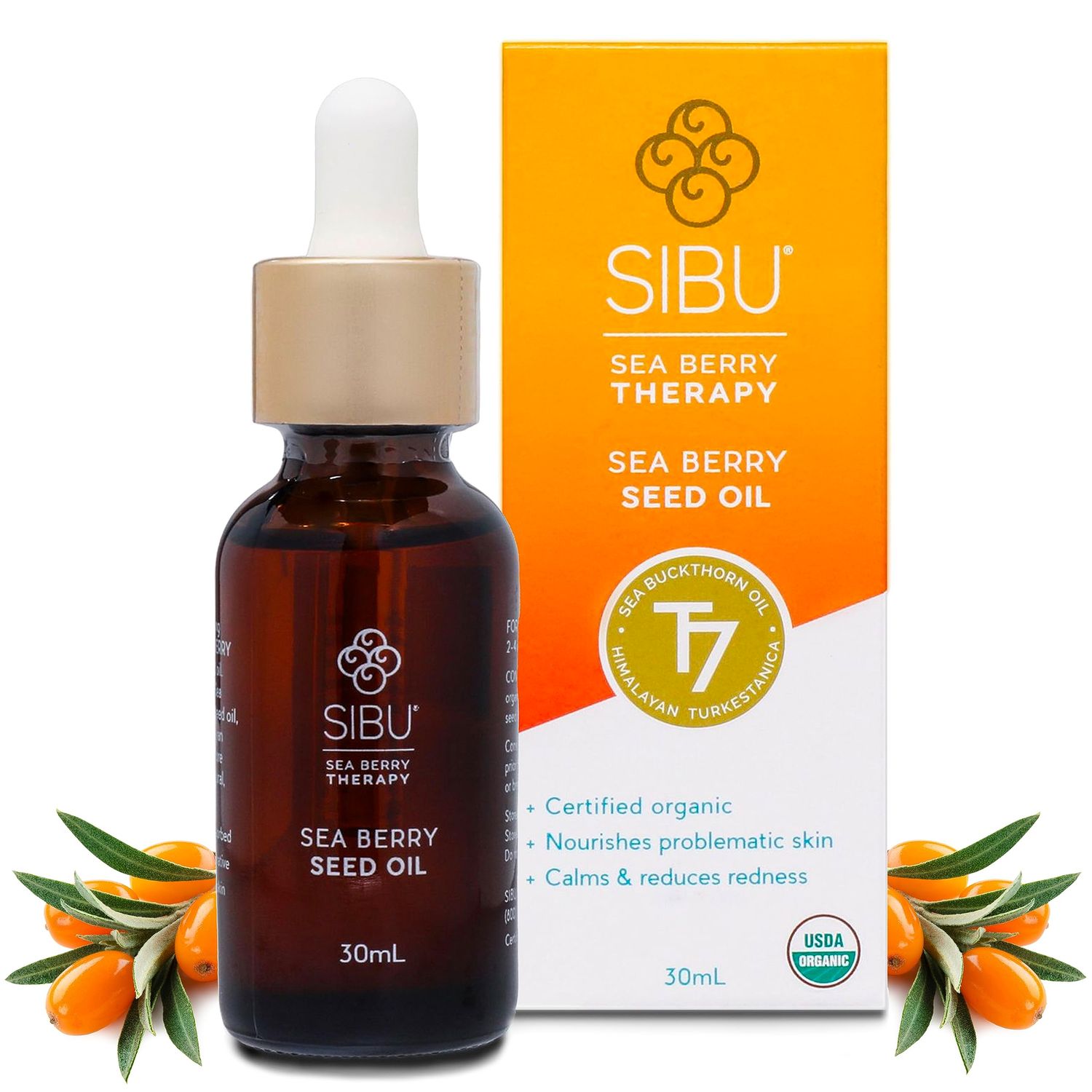 Sibu Premium Himalayan Sea Buckthorn Seed Oil, USDA Organic (30ml) - Amazing for Sensitive Skin, Breakouts, &amp; Irritation