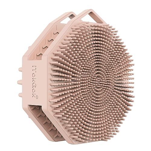 iTokGoK All New Premium Silicone Back Scrubber with Tire Anti-Slip Long Handle for Shower, Gentle Exfoliating and Massage Brush Scrubber for Sensitive Skin for Men and Women (FS-Sand Pink)