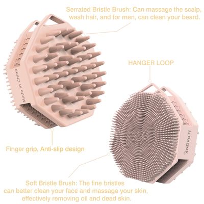 iTokGoK All New Premium Silicone Back Scrubber with Tire Anti-Slip Long Handle for Shower, Gentle Exfoliating and Massage Brush Scrubber for Sensitive Skin for Men and Women (FS-Sand Pink)