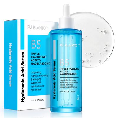 PU PLANTO B5 Hyaluronic Acid Serum for Face 2oz - Triple Pure Hyaluronic Acid 2% with Vitamin B5, Anti-aging Facial Serum for Fine Lines &amp; Wrinkles, Hydrating Serum Dry Skin Moisturizer Fragrance Free