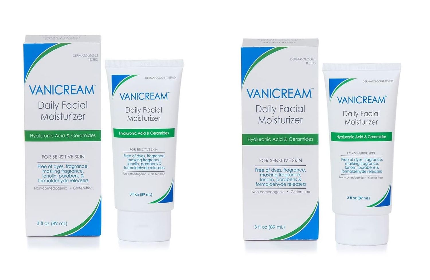 Vanicream Daily Facial Moisturizer With Ceramides and Hyaluronic Acid - Formulated Without Common Irritants for Those with Sensitive Skin, 3 fl oz (Pack of 2)