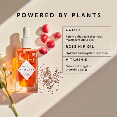 HERBIVORE Phoenix Rosehip Anti-Aging Face Oil - Hydrating with CoQ10, Antioxidants, and Vitamin E for Dry Skin, Plant-based, Vegan, Cruelty-free, 50mL / 1.7 oz
