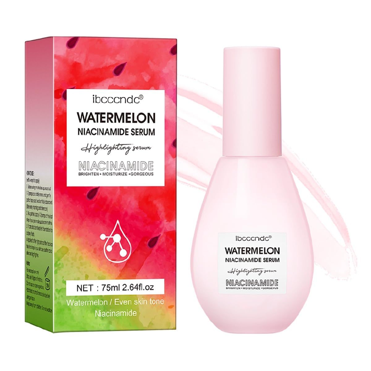 Watermelon Niacinamide Facial Serum,Pore Minimizer &amp; Niacinamide Glow Serum,Makeup Primer,Lightweight Facial Serum &amp; Priming Liquid Highlighter(75ml)