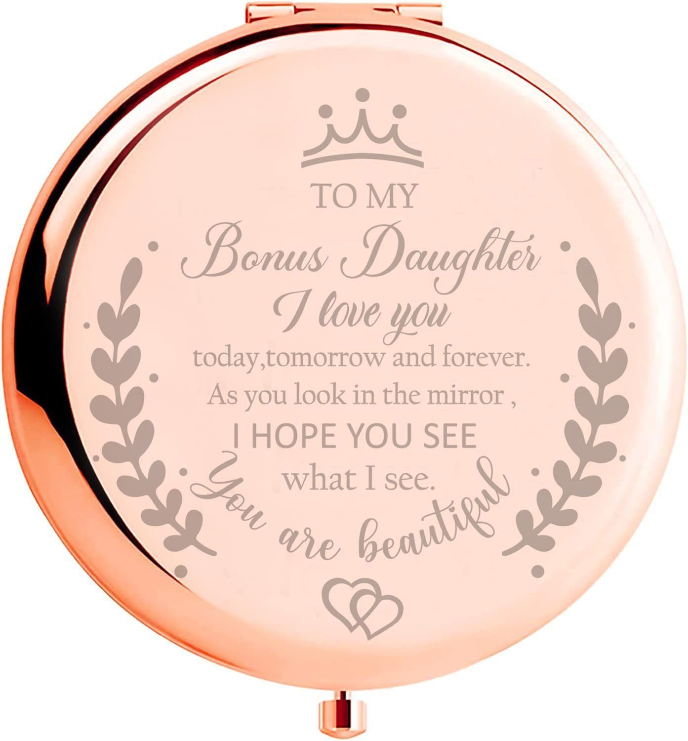 Soulpetals Bonus Daughter Gifts from Mom, Birthday Gifts for Bonus Daughter Adult, Gifts for Step Daughter Wedding Gift from Mom Bonus Daughter Makeup Compact Mirror for Christmas