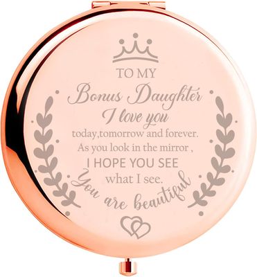 Soulpetals Bonus Daughter Gifts from Mom, Birthday Gifts for Bonus Daughter Adult, Gifts for Step Daughter Wedding Gift from Mom Bonus Daughter Makeup Compact Mirror for Christmas