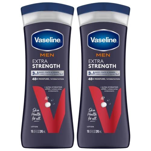 Vaseline Lotion for Men Extra Strength 3-in-1 for Face, Hands &amp; Body + Original Lip Therapy for Dry Lips with Petroleum Jelly (2 Piece Set)