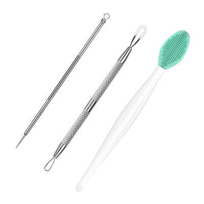 MUIIGOOD 3Pcs Blackhead Remover Pimple Popper Tool Kit Pimple Extractor Acne Treatment Surgical Grade Blackhead Comedone Removal Popper Tool Cleaning Brush for Face Nose Lips