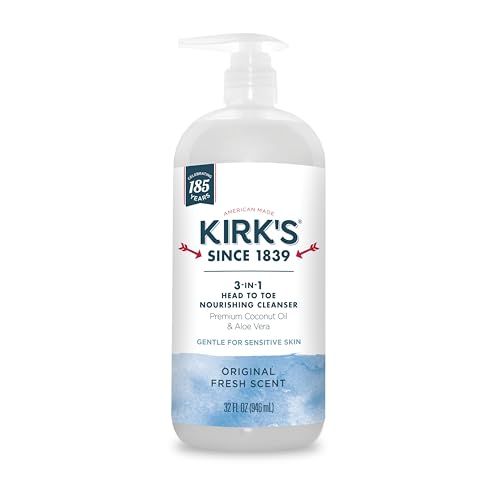Kirk&#39;s 3-in-1 Head to Toe Nourishing Liquid Cleanser- for Men, Women &amp; Children - Premium Coconut Oil &amp; Aloe Vera- Non GMO &amp; Vegan -Original Fresh Scent - 32 Fl Oz