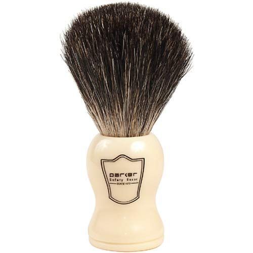Parker 100% Black Badger Bristle Shaving Brush with White Handle-Extra Dense Badger Bristles Shave Brush Create a Superior Lather-Brush Stand Included