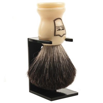 Parker 100% Black Badger Bristle Shaving Brush with White Handle-Extra Dense Badger Bristles Shave Brush Create a Superior Lather-Brush Stand Included