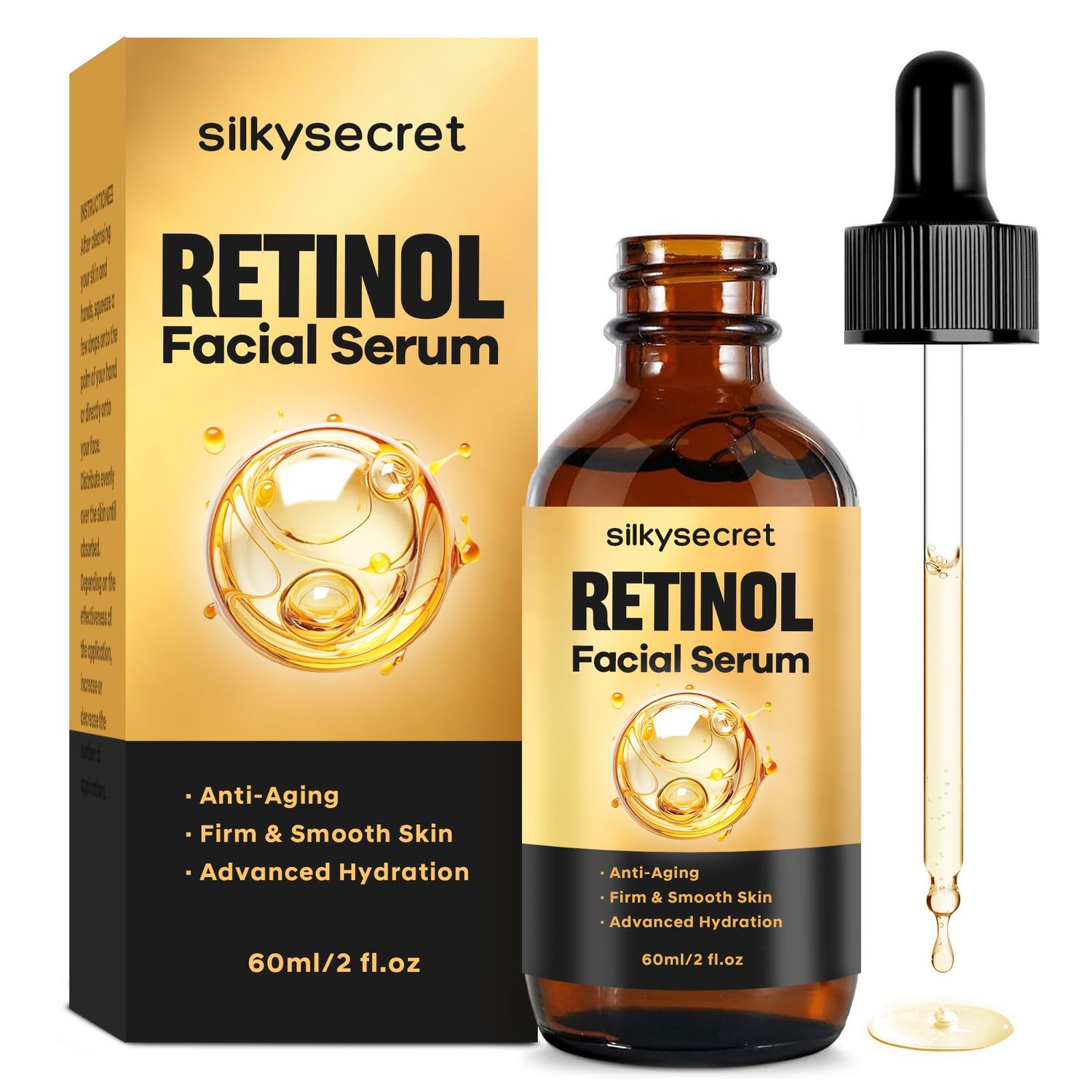 SilkySecret Retinol Serum for Face(2 Fl OZ), 2% Retinol + Vitamins C&amp;E, Aging Facial Serum for Men &amp; Women, Smooths Fine Lines, Resurfacing Potent Anti-Aging, Skincare Essential