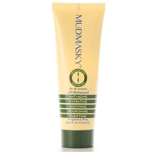 MUDMASKY Face Moisturizer Cream - Serum-Infused Moisturizer for Deep Hydration - Lightweight Skin Care with Mango, Almond &amp; Sunflower Oils - All-Natural Beauty Product Imported from France