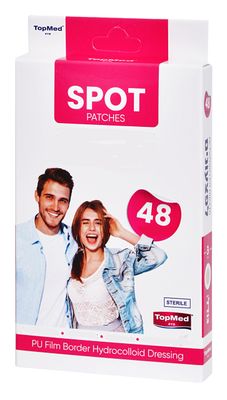TOPMED Spot Patches PU film Border Hydrocolloid Patch for Covering Zits Acne Pimple Spot Stickers for Face 48 Count