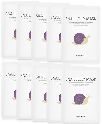 SKEDERM Korean Face Mask Snail Jelly Sheet Mask 10 Sheets Hydrating Sheet Mask Anti-Wrinkle Korean Skin Care Anti-Aging Sheets Pack Moisturizing Snail Secretion Filtrate 30,000ppm