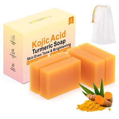 HOYEHOLA Kojic Acid Turmeric Soap Bar - Dark Spot Remover for Face Even Skin Tone, Moisturizing &amp; Nourishing Natural Ingredients 4Pack