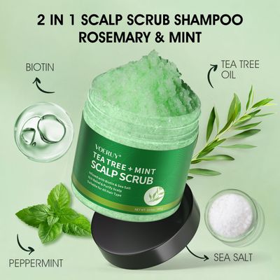 VOERUY Scalp Scrub, Tea Tree Scalp Exfoliator Scrub Shampoo, Scalp Treatment with Mint Oil, Hair Treatment to Clarify and Remove Build up with Silicone Scalp Massager, 10.6oz/300g