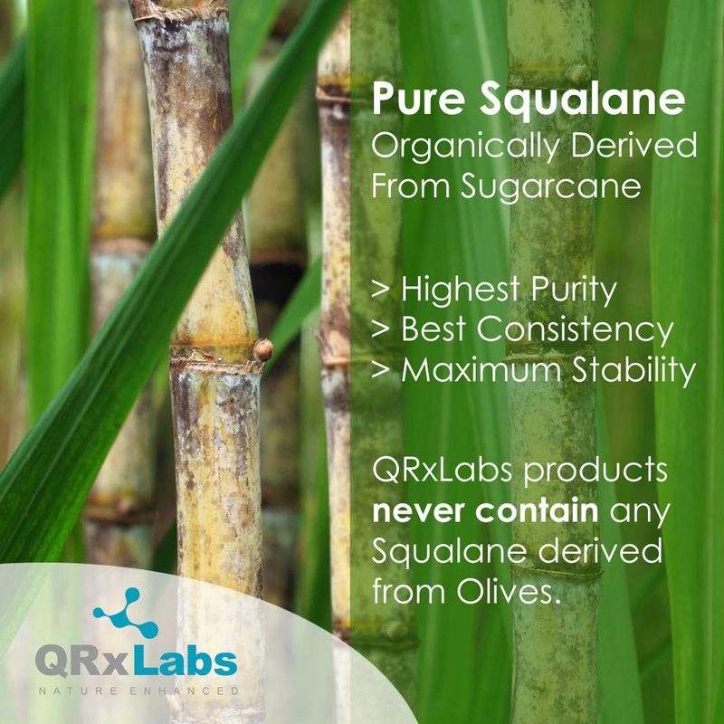 QRxLabs Pure Plant-Based Squalane Oil with Vitamin E (2 oz) - Organic ECOCERT/USDA Certified Squalane from Sugarcane - Moisturizer for Face, Body, Skin &amp; Hair