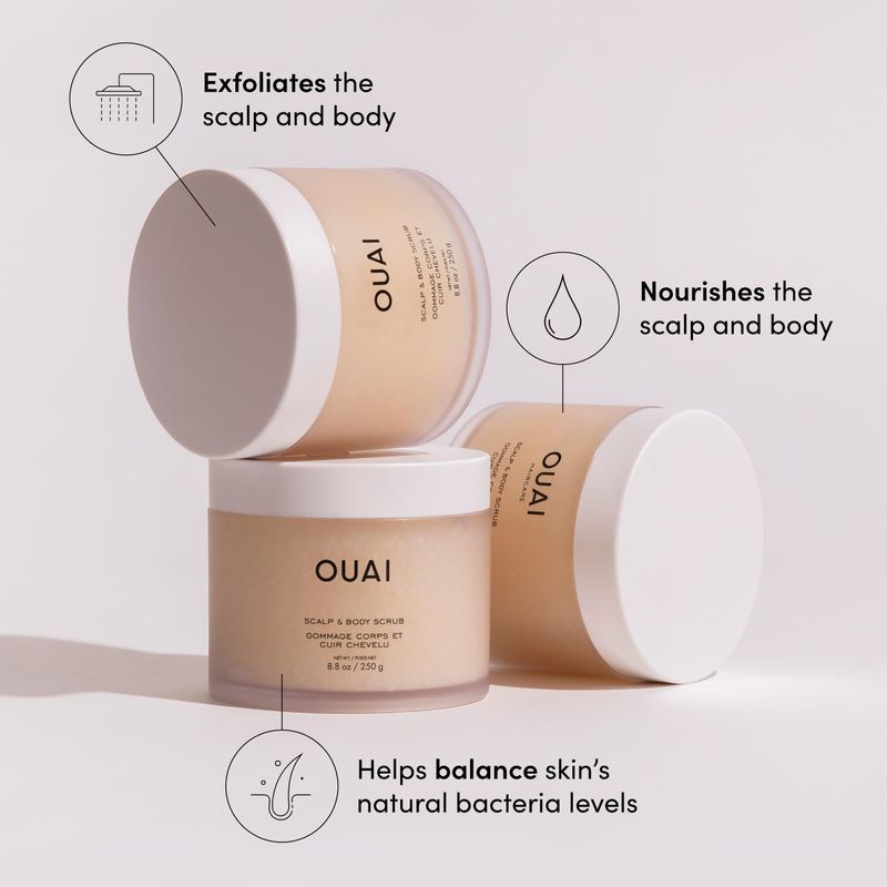 OUAI Scalp &amp; Body Scrub, Melrose Place - Exfoliating Body Scrub with Sugar &amp; Coconut Oil Blend for Smooth, Moisturized Skin - Gentle Scalp Scrub for Removing Product Build Up (8.8 Oz)