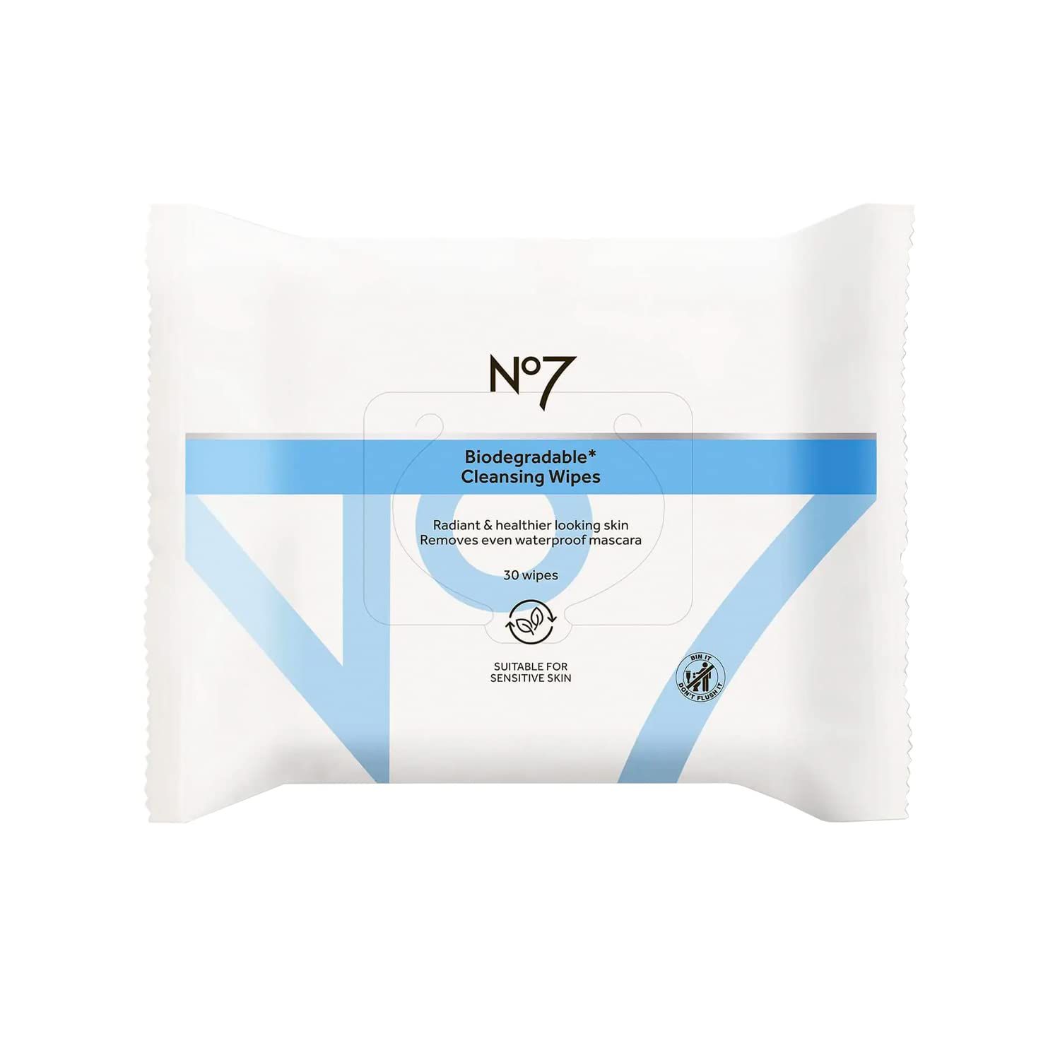 No7 Biodegradable Cleansing Wipes - Waterproof Mascara &amp; Makeup Remover Wipes - Vitamin B5 + Witch Hazel &amp; Fennel Extract Facial Cleansing Wipes for Revitalized Radiant Skin (Dual Pack, 60 Wipes)