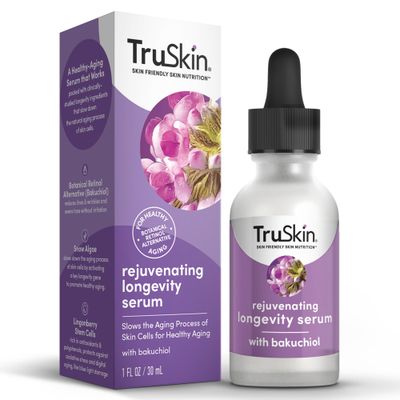 TruSkin Longevity Bakuchiol Serum - Rejuvenating Face Serum with Lingonberry Stem Cells &amp; Snow Algae - Skin Care Made to Help Transition from Anti Aging to Healthy Aging - 1 fl oz