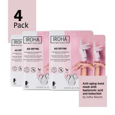 IROHA NATURE Anti-Aging Hand Mask with Hyaluronic Acid & Bakuchiol - 4 Pairs - Moisturizing Gloves for Dry, Cracked, Aging Hands | Skincare, Self Care, Personal Care Gift Set, Vegan & Natural, Giftset