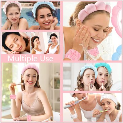 Homtycub Spa Headband, Sponge Spa Headband for Women, Soft Makeup Headband Face Wash and Wrist Washband Set Skincare Headbands for Face Washing, Shower, Makeup Removal (Pink - 4pcs)