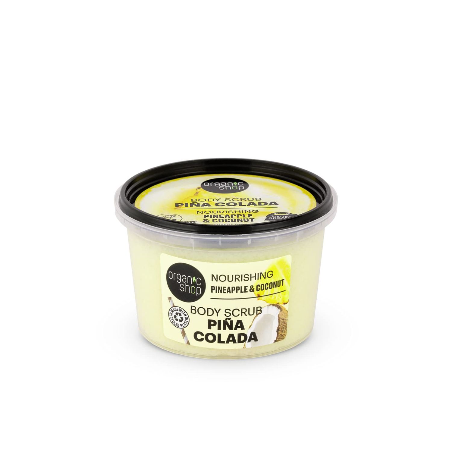 Organic Shop Coconut &amp; Pineapple, Nourishing &amp; Exfoliating Body Scrub, 100% Vegan &amp; Organic, Daily Exfoliant, Detox &amp; Moisturizer, Body, Face, Hand &amp; Foot, Intensive Care &amp; Skin Toning. 250ml.
