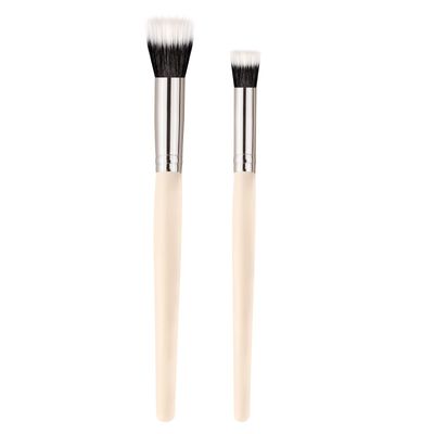 Makeup Brushes Dpolla New Expert Pro Foundation Makeup Brush 2PCS Duo Fiber Stippling Brush Perfect for Foundation,Powder,Highlight,Cream,Blush,Mineral Makeup (White)