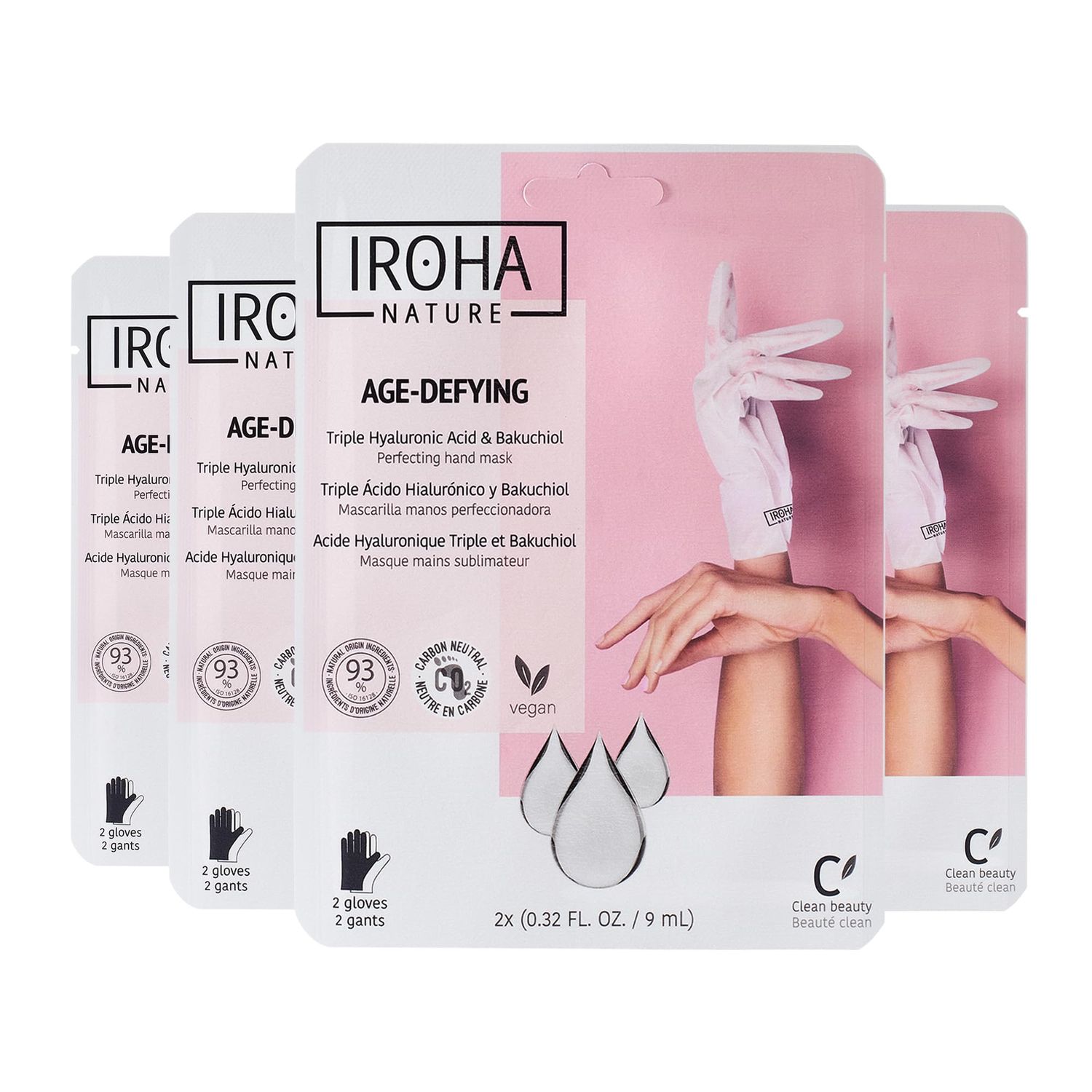 IROHA NATURE Anti-Aging Hand Mask with Hyaluronic Acid &amp; Bakuchiol - 4 Pairs - Moisturizing Gloves for Dry, Cracked, Aging Hands | Skincare, Self Care, Personal Care Gift Set, Vegan &amp; Natural, Giftset