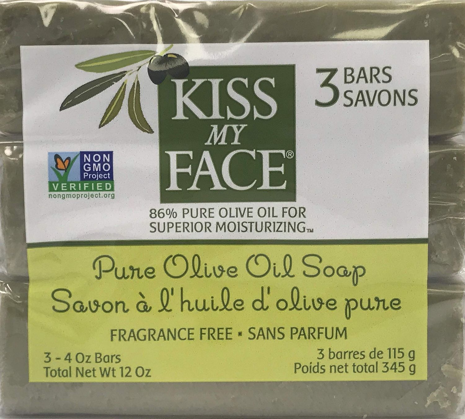 Kiss My Face Pure Olive Oil Bar Soap, Fragrance Free 8 oz (Pack of 5)