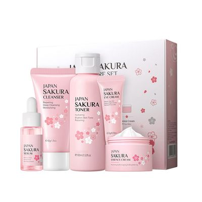 Skin Care Set - Women Gift Sets - Sakura Skin Care Sets &amp; Kits - Gift Set with Cleanser,Toner,Serum,Eye Cream,essence Serum - Beauty Products For Women (SetC)