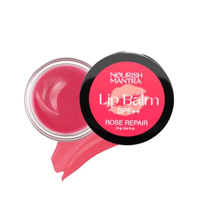 Nourish Mantra - Rose Repair Lip Balm with SPF | Made with Rose Extracts, Olive oil, Shea Butter, Vitamin E and Avocado Oil | For Dry, Chapped and Dark Lips | Best for Both Women and Men | 12g