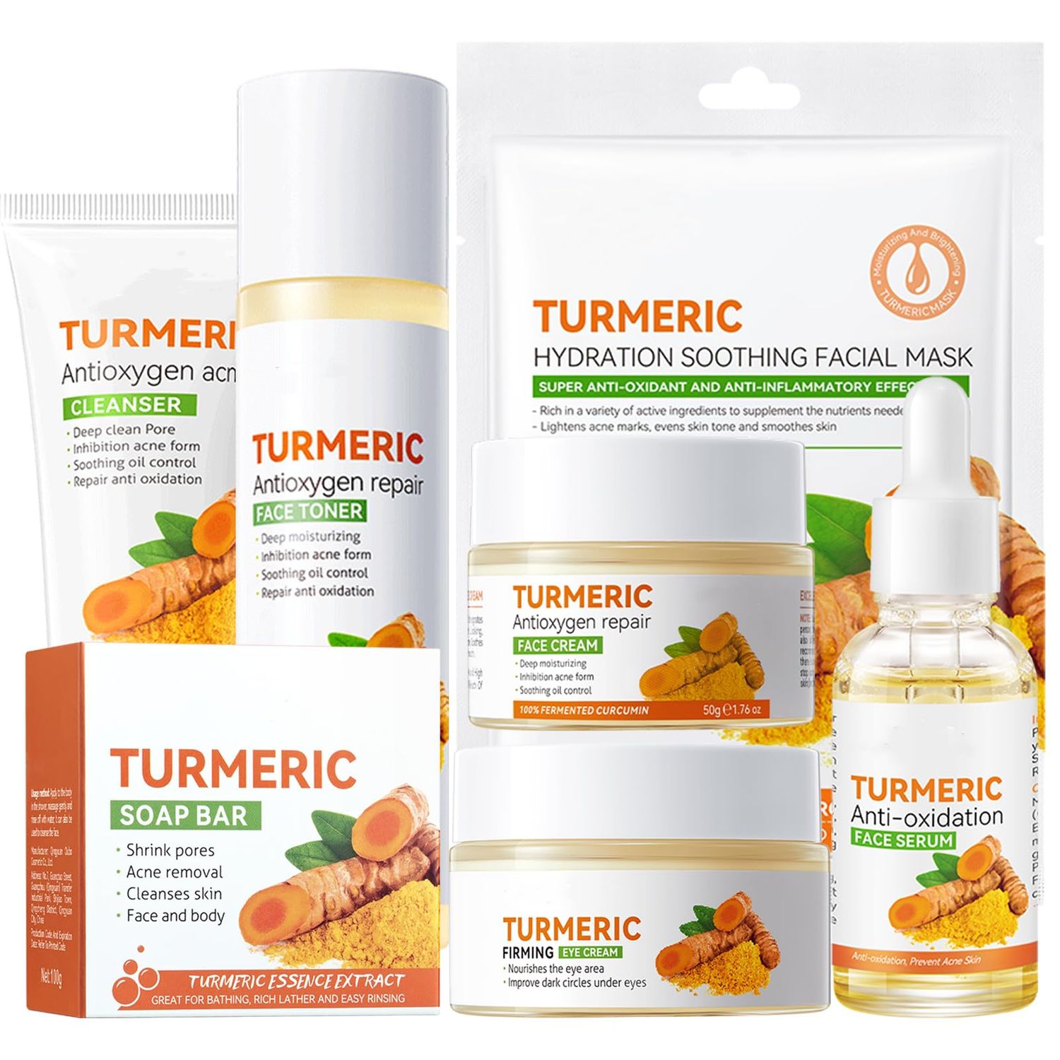 Turmeric Skin Care Set, 11 Pcs Turmeric Skin Care Kit, Skincare Set with Turmeric Face Wash, Turmeric Soap, Toner, Face Serum &amp; Face Cream, Eye Cream, Mask, Facial Kits for Women Mens