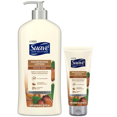 Suave Body Lotion Set - Nourishing Cocoa Shea Moisturizing Lotion, Cocoa Butter Lotion for Extremely Dry Skin, Travel Size &amp; Full-Size (2 Piece Set)