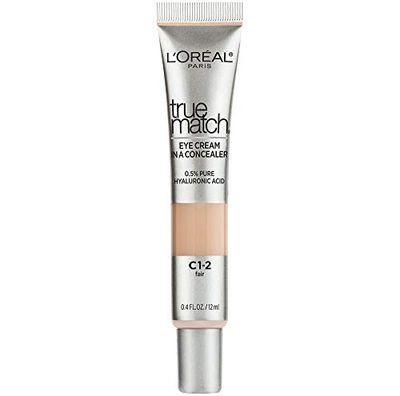 LOral Paris True Match Eye Cream in a Concealer, 0.5% hyaluronic acid, Fair C1-2, 0.4 fl. oz.