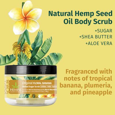 HEMPZ Sugar Body Scrub - Original Floral &amp; bananas - All Natural Exfoliating Shea Butter, Sugar, and Salt - For Women, Men, and Teens - 7.3 fl oz