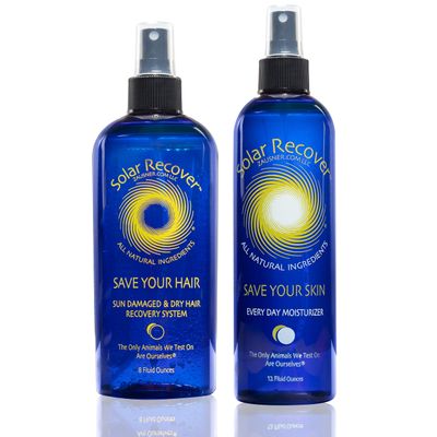 Solar Recover After Sun Moisturizing Spray + Hair Detangler Combo - 12oz Hydrating Facial and Body Mist for Sunburn Relief + 8oz All Natural Leave-In Conditioner