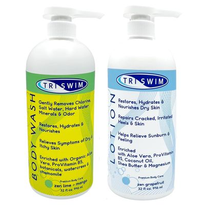 TRISWIM Skin Care Set with Chlorine Removal Body Wash + After Swim Lotion 32 Fl Oz | Defends Skin from Dryness, Sunburn &amp; Chlorine Damage | Keeps Your Skin Soft &amp; Nourished | Pack of 2