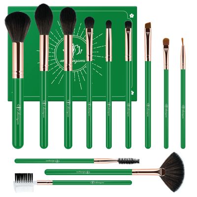 Makeup Brushes Set Professional - 12pcs Deep Green Make up Brush Set Foundation Eyebrow Blush Concealer Face Powder Eye Shadows Highlight Brush Kit Wooden Handle