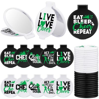 Wenqik 50 Pcs Cheerleader Mirror Gifts Cheerleading Compact Mirror Bulk Folding Pocket Mirror Cheer Party Favors for Team(Green Cheer)