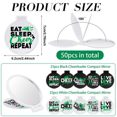 Wenqik 50 Pcs Cheerleader Mirror Gifts Cheerleading Compact Mirror Bulk Folding Pocket Mirror Cheer Party Favors for Team(Green Cheer)