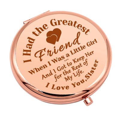 Sister Birthday Gift Ideas Compact Makeup Mirror Sister Gifts from Sisters Friendship Gift Soul Sister Appreciation Gifts Folding Pocket Mirror for Her Birthday Christmas Graduation Gifts