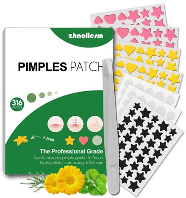 Star Pimple Patches for Face, 316 Count Invisible Acne Patches, Cute Stars Zit Covers for Skin Care, Heart Shaped Hydrocolloid Spot Stickers Contain Centella Asiatica, Tea Tree Oil, Salicylic Acid
