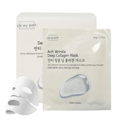Hydrogel Anti-Wrinkle Deep Collagen Face Mask 10 EA Ultimate Hydration, Improves Skin Texture, Affordable Luxury, Glowing Skin, Reduces Fine Lines &amp; Wrinkles, Made in Korea (10, Deep Collagen)