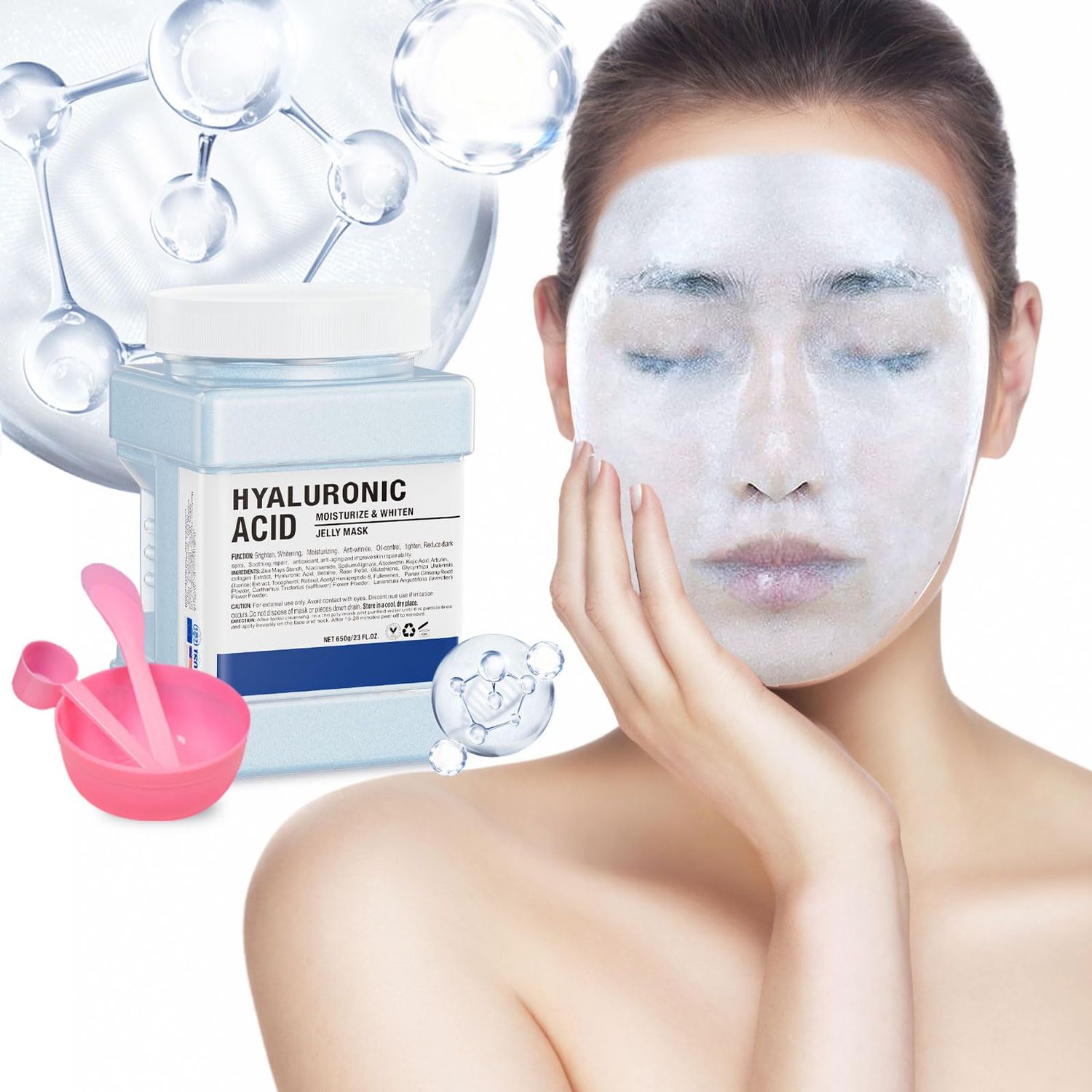 Truvenum Jelly Face Mask,Hyalorunic Acid Jelly Mask Powder for Facials, Moisturizing&amp; Hydrating Jelly Mask Powder, Professional Peel Off Hydro Jelly Mask With Bowl Set Jelly Mask DIY Spa 23 Fl Oz