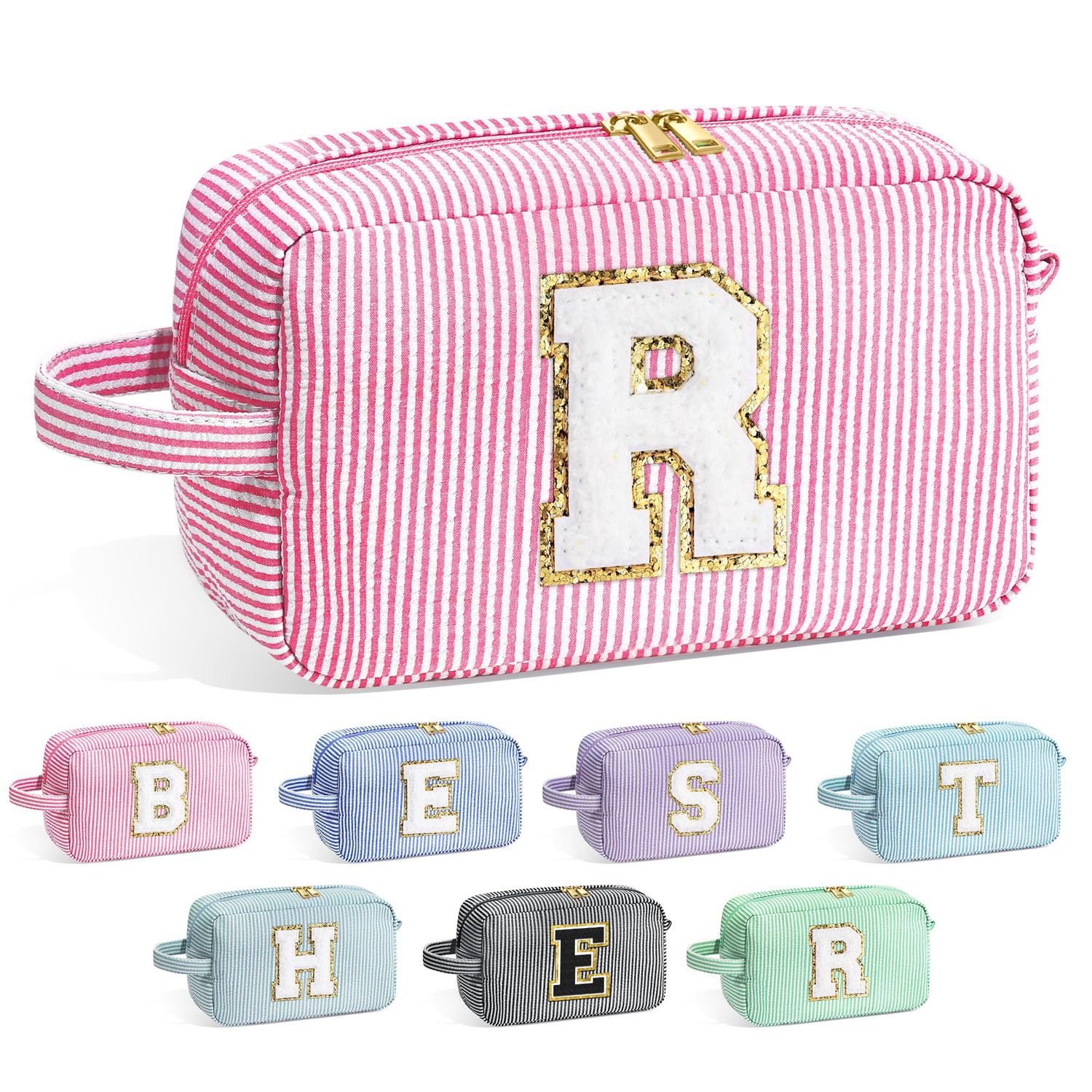 YOOLIFE Gifts for Women - Birthday Gifts for Women Girlfriend Wife Mom Sister Her Best Friend Female Daughter, Gifts Idea, Personalized Monogram Initial Pink Cute Makeup Bag for Women R