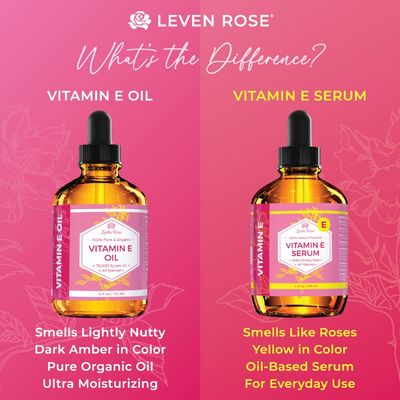 Leven Rose Vitamin E Oil Serum 100% Pure Organic All Natural Face, Dry Skin &amp; Body Moisturizer Treatment, Hair &amp; Nail Growth Oil, Pure Makeup Remover, Acne Cleansing Oil Large 4 oz