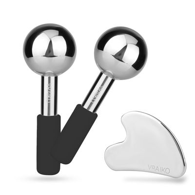 VRAIKO ICE Globes for Facials &amp; Gua Sha Set, Gua Sha Facial Tools and Cryo Sticks with Unbreakable Steel, Face Massager Cooling Rollers for Dark Circles, Puffiness and Lymphatic Drainage (Black)