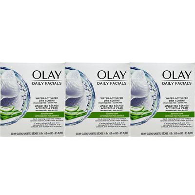 OLAY Daily Gentle Clean 5-in-1 Water Activated Cloths, 33 Count (Pack of 3)